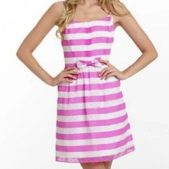 LILLY PULITZER Pansy Purple Awning Striped Antonia Dress Size 10 - Picture 1 of 6